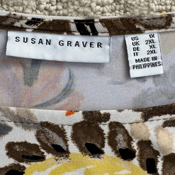 Susan Graver Floral Print Liquid Knit 3/4 Sleeve Bateau Neck Tunic 1X Casual - Picture 7 of 13